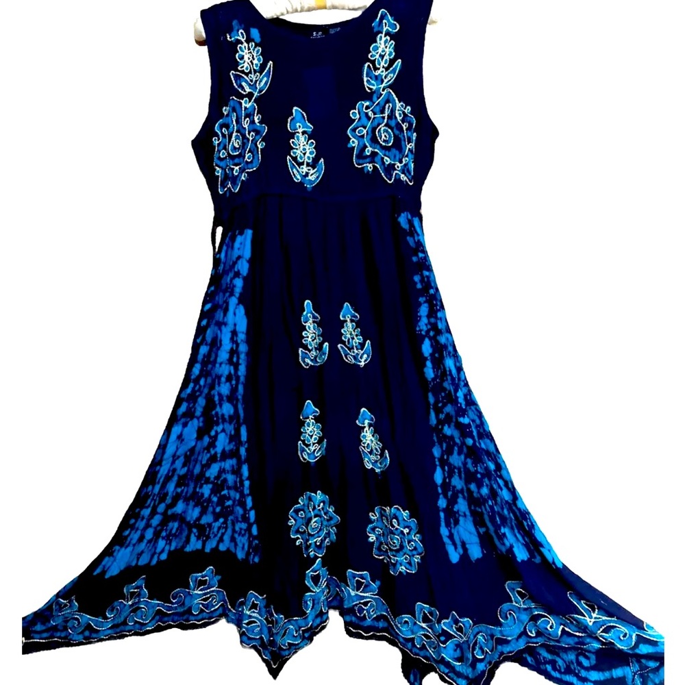 SR Fashion Dress One Size New Blue Fairy Hem Boho Hippy Embroidered Sundress NWT